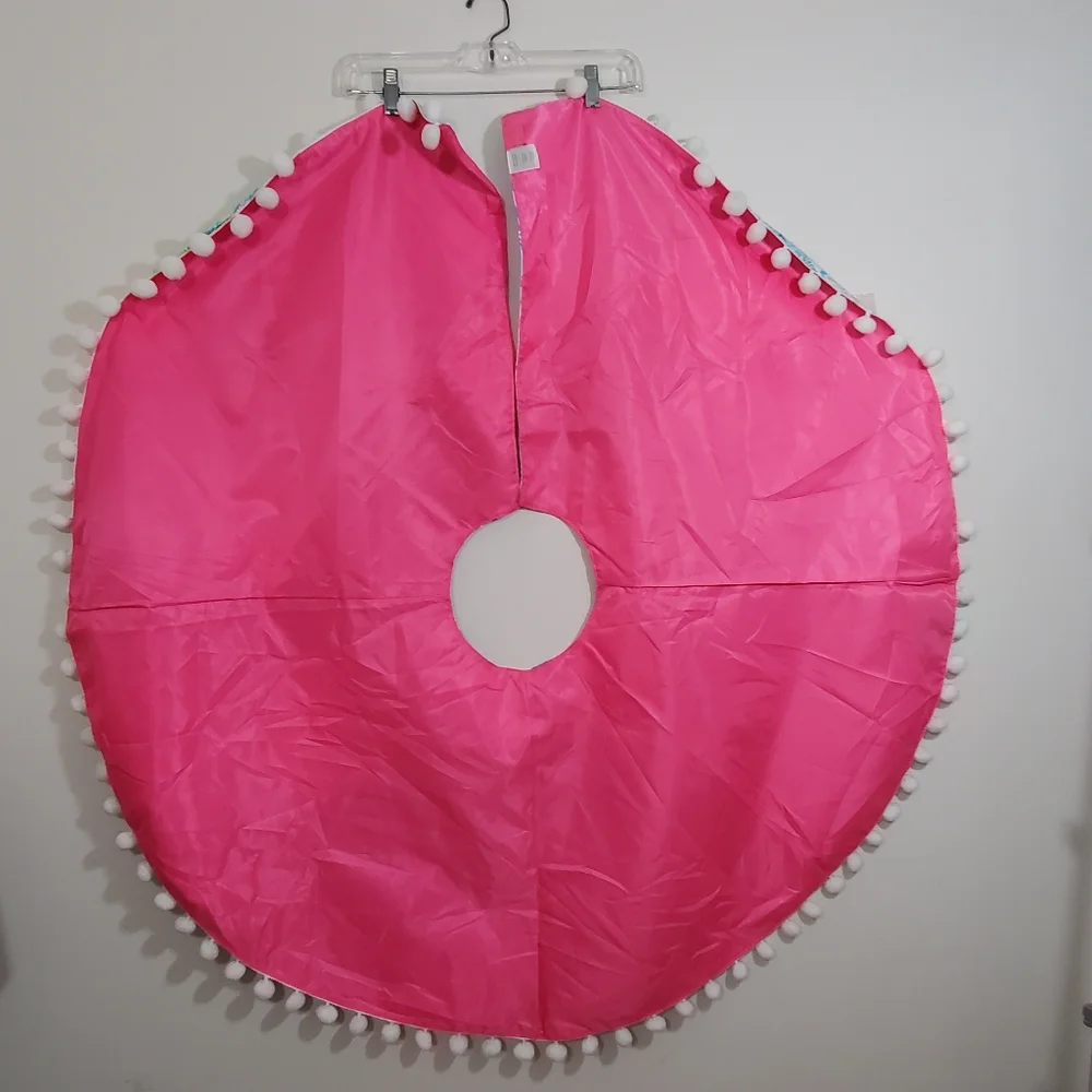 Lilly Pulitzer Christmas Tree Skirt Home Decor Bohemian Queen Pom Pom Pink Blue - Picture 7 of 10